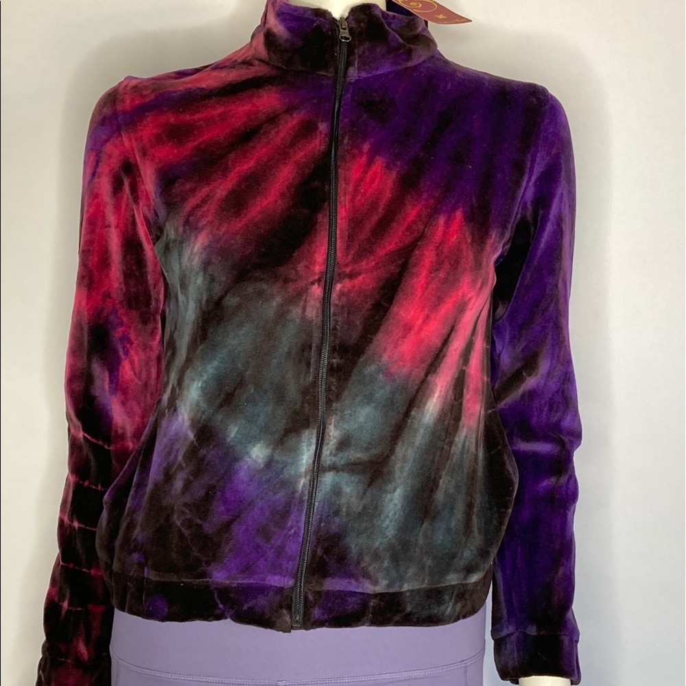 Yak n Yeti Tie Dye Velour Zip Up Colorful Purple, Gray, Pink Jacket Sz Small